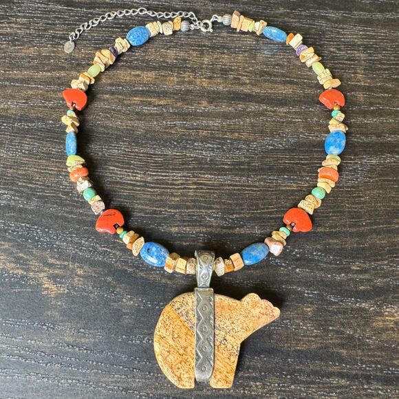 Carolyn Pollack Relios Sterling Silver Jasper Bear Pendant Necklace Southwestern - Picture 5 of 16